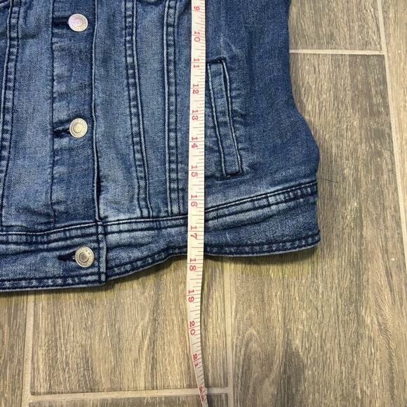 Old Navy Womens Blue Denim Hooded Jacket with Gray Sleeves Size Small - Picture 7 of 7